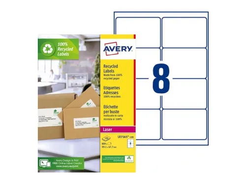 Verzendetiket Avery LR7165-100 99.1x67.7mm Recycled Wit 800 Stuks