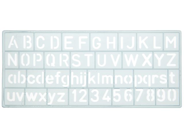 Sjabloon Westcott cijfers en letters 10mm hoog. 148X65mm, transparant | Tekensjablonen.be