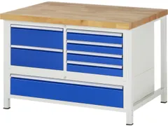 établi HxlxP 840-1040x1250x900mm plateau hêtre force 1250kg 4 pieds