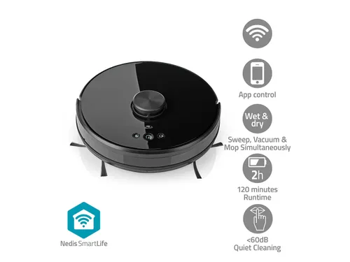 Robotstofzuiger Nedis wifi laser 3-in-1 zwart
