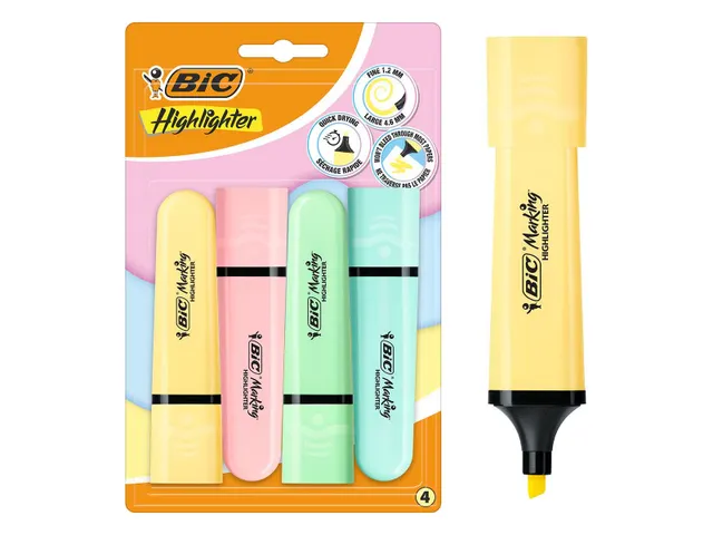 Markeerstift Bic blister à 4 pastelkleuren