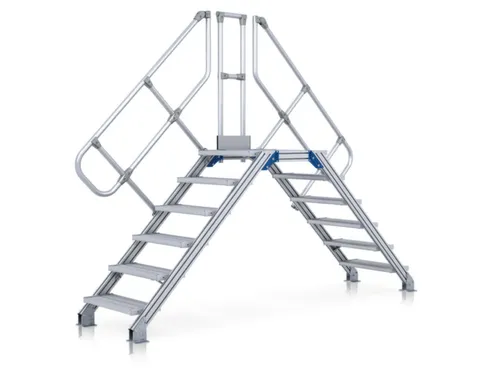 overgang,bordes H 1,93m,2x9treden,trede B 600mm,45° helling,aluminium