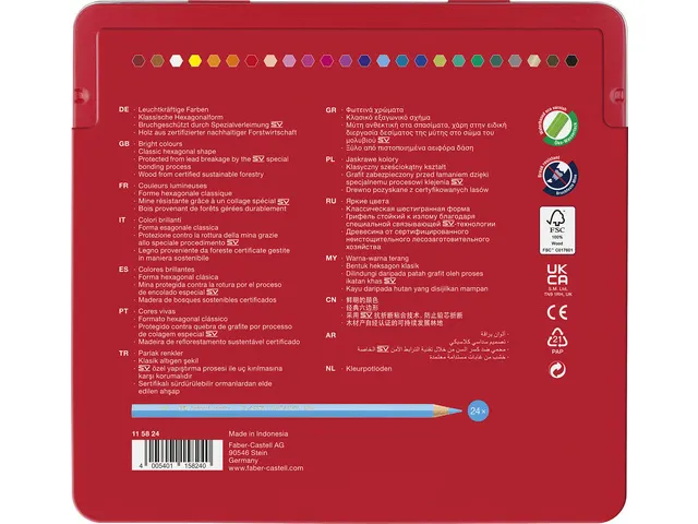 Crayon de couleur Faber-Castell Castle hexagonal étui métallique 24