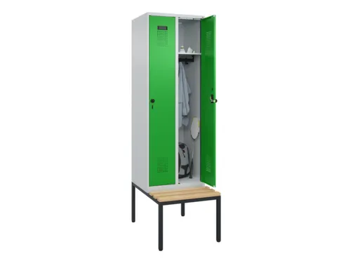 locker met bank,HxBxD 2120x600x815mm,2vak,vak B 300mm,draaigrendel