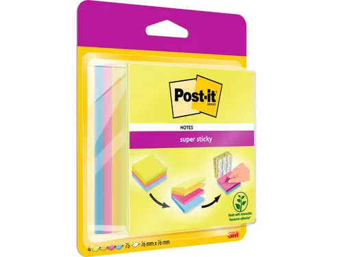 Memoblok Post-it 20148BYPG Super Sticky smart 76x76mm Rio Assorti
