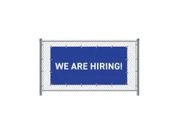 Hekwerkbanner 200x100 cm Blauw met Engelse Print WE ARE HIRING