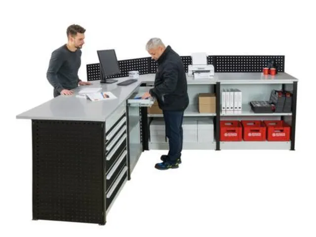 balie-set,hoekmodule,HxBxD 1035x780x636mm,blad spaanplaat,inox grijs