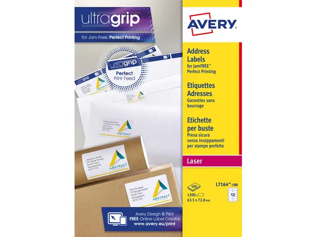 adresetiket Avery QuickPeel 63,5x72 wit 100 vel 12 etiketten per vel