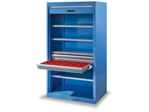 zwaarlast-roldeurkast,HxBxD 1950x1100x641mm,4xStalen bodem,lak RAL6011