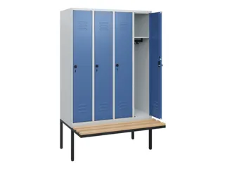 locker met bank,HxBxD 1950x1200x815mm,4vak,vak B 300mm,draaigrendel - 2