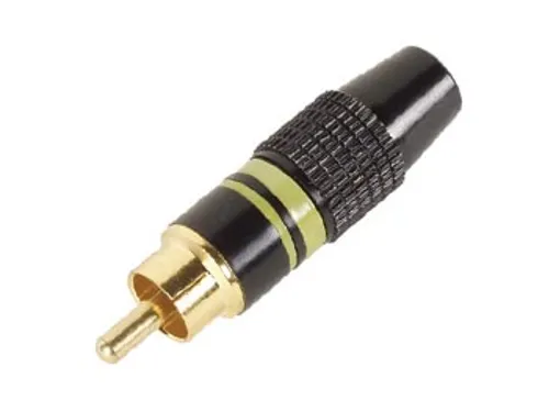 Mannelijke Rca Plug - Vergulde Stekker - Zwarte Behuizing - Gele Ring