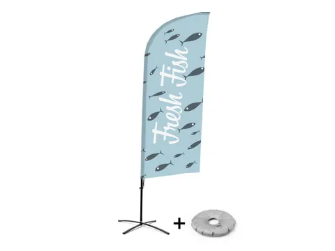 Promotievlag Alu Wind complete set "Fresh Fish" kruisvoet Zwart