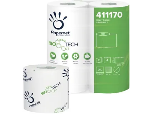 toiletpapier Bio Tech 2-laags wit 250 vel pak van 4 rollen
