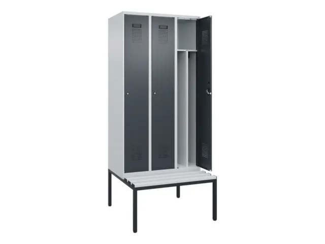 locker met bank,voor scheiding van kleding,HxBxD 2120x900x815mm,3vak