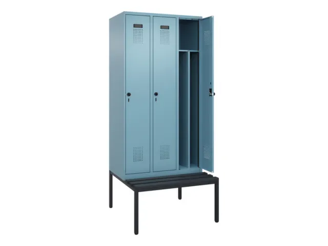 locker met bank,voor scheiding van kleding,HxBxD 2120x900x815mm,3vak