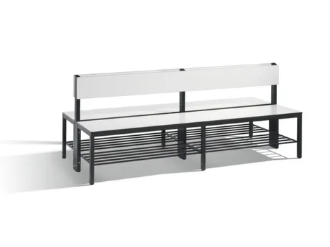 omkleedbank,HxLxD 796x2000x760mm,HPL wit,frame staal RAL7021,leuning