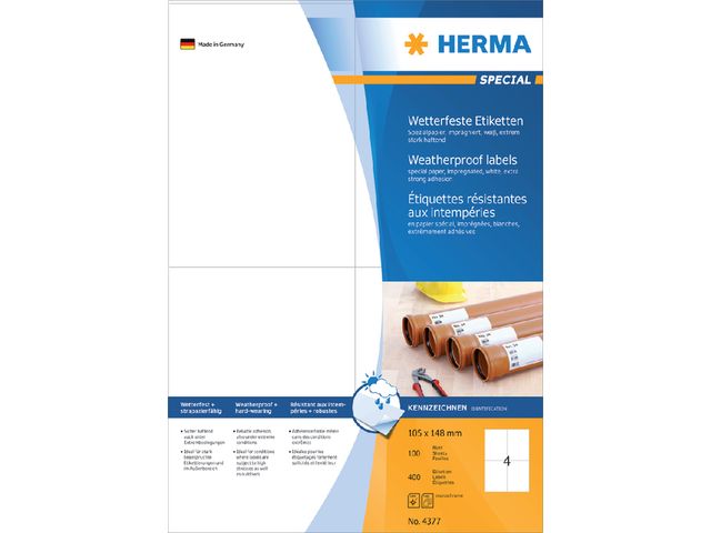 Etiket HERMA 4377 105x148mm A6 weerbestendig 400stuks wit | HermaLabels.nl