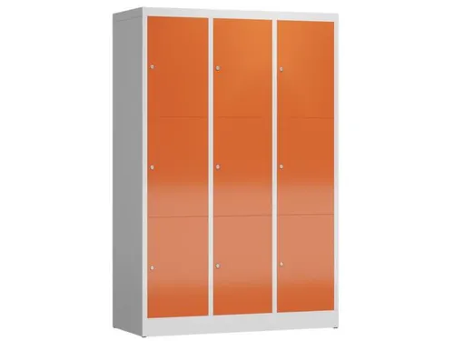 Lockerkast 1800x1185x500mm 3x3 vakken cilinderslot, sokkel, RAL3000