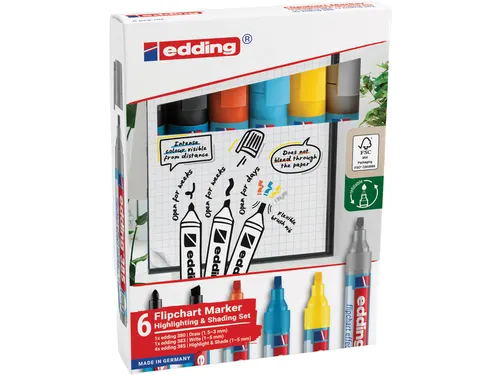 Edding 385 Flipchart effect marker Assorti + 380 en 383 6 stuks