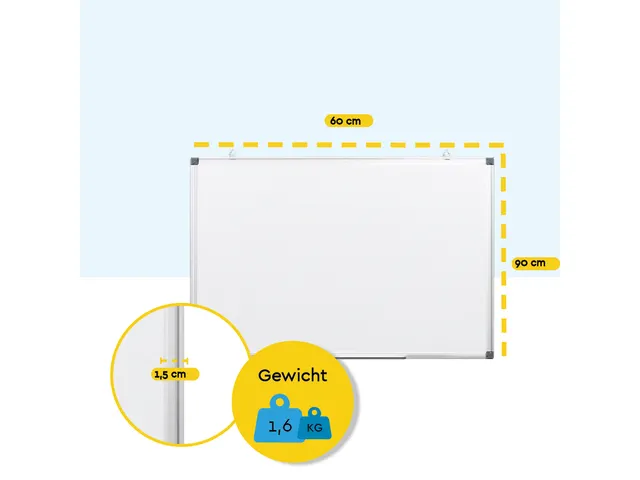 BRASQ Magnetisch Whiteboard 90x60cm Zilver met accessoire set