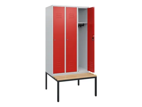 locker met bank,HxBxD 1950x900x815mm,3vak,vak B 300mm,cil.-slot