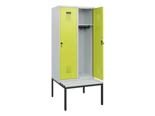 locker met bank,HxBxD 1950x800x815mm,2vak,vak B 400mm,draaigrendel