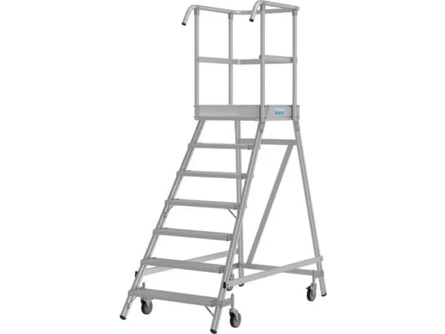 bordestrap,verrijdbaar,bordes H 1,7m,7treden,aluminium,4zwenkwielen
