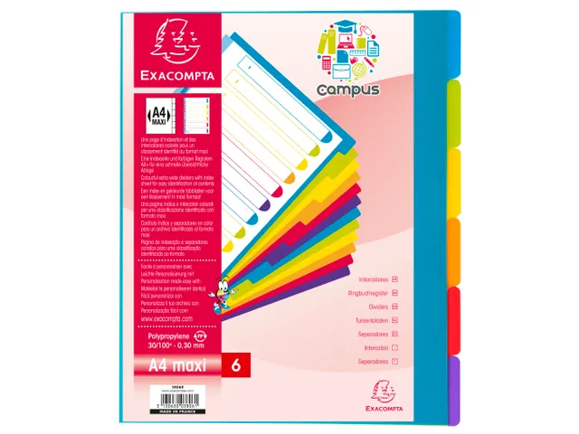 Tabbladen Polypropyleen A4+ 6-Delig Campus Doorschijnend 23-Gaats