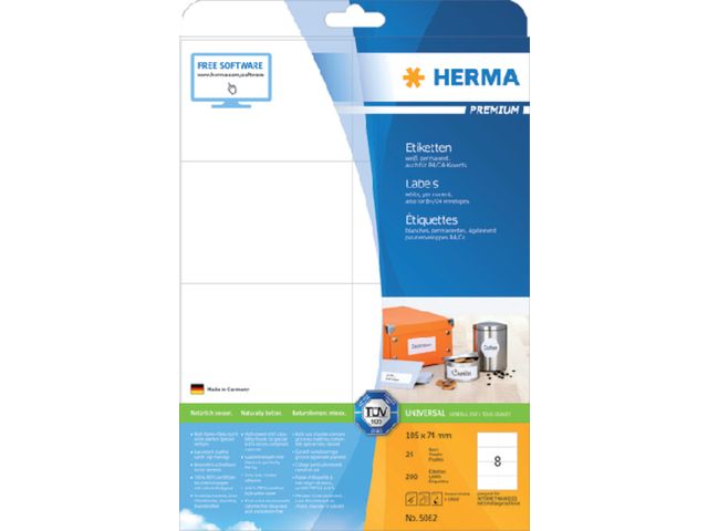 Etiket HERMA 5062 105x74mm premium wit 200stuks | HermaLabels.be