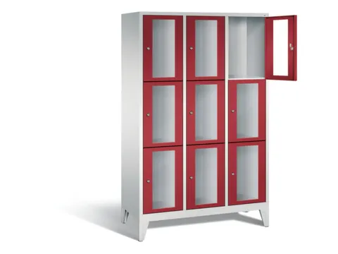 lockerkast 1850x1200x500mm 3x3 vakken Cilinderslot Poten, RAL3003