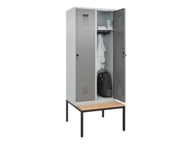 locker met bank,HxBxD 2120x800x815mm,2vak,vak B 400mm,draaigrendel