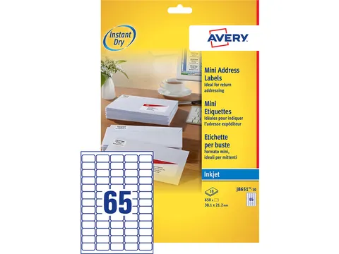 Etiket Avery J8651-10 38.1x21.2mm Inkjet Wit 650 Stuks
