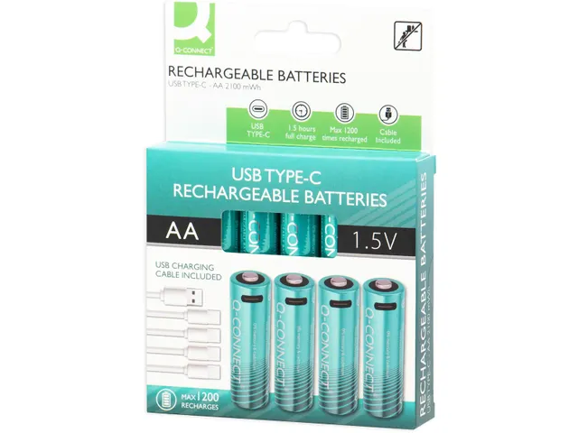 Q-Connect USB-C herlaadbare batterijen AA blister van 4 stuks
