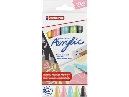 Acrylmarker edding e-5100 medium set van 5 kleuren pastel