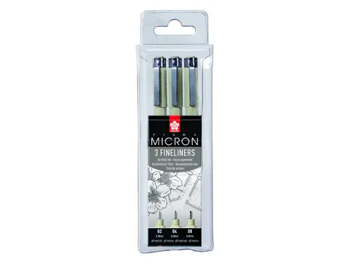 Fineliner Sakura Pigma Micron set à 3 schrijfbreedtes fijn zwart