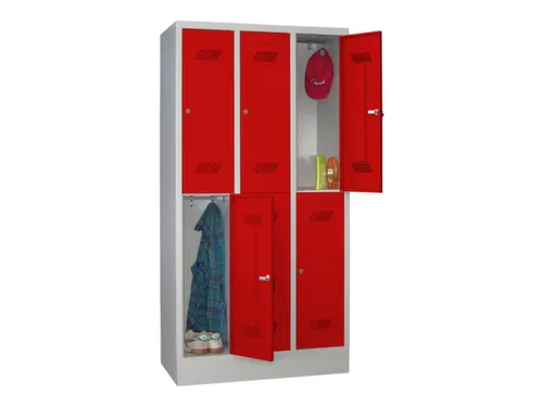 dubbeldekse locker,HxBxD 1850x900x500mm,3x2vak.,RAL7035,front RAL3000
