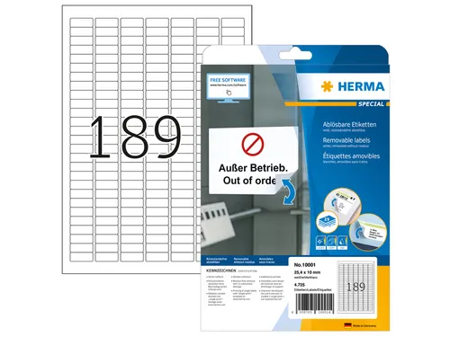 HERMA 10001 Verwijderbare etiketten A4 25,4x10mm Wit 4725 stuks