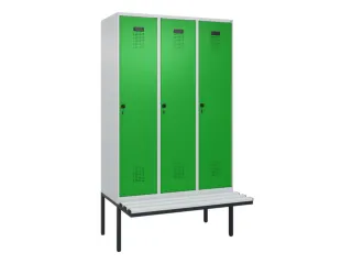 locker met bank,HxBxD 2120x1200x815mm,3vak,vak B 400mm,draaigrendel - 2
