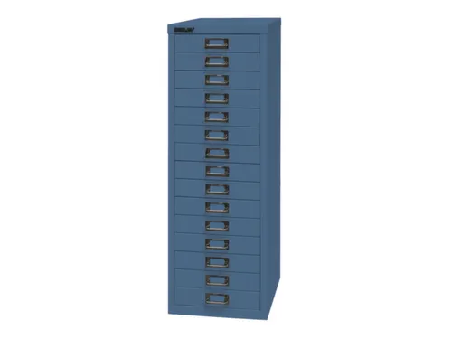 kantoor-ladekast HxBxD 860x279x380mm 15 laden romp + front blauw staal