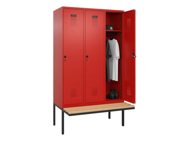 locker met bank,HxBxD 2120x1200x815mm,3vak,vak B 400mm,draaigrendel
