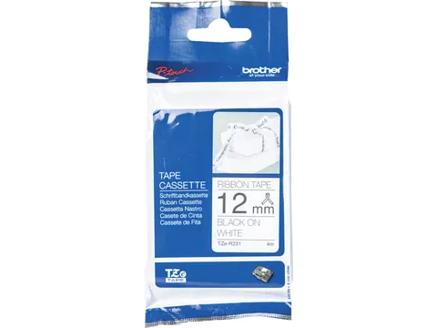 TZe stoffen lint voor P-Touch 12 mm zwart op wit