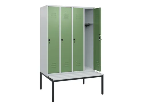 locker met bank,HxBxD 1950x1200x815mm,4vak,vak B 300mm,draaigrendel