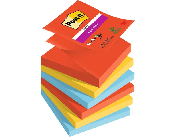 Memoblok Post-it Z-Notes R330 Super Sticky 76x76mm Playful 6 stuks