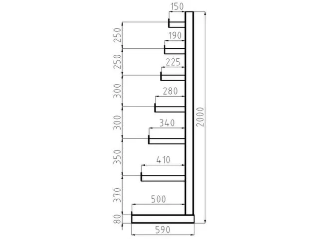 Rayonnage canitlever universel HxlxP 2000x4050x590mm 7bras (pied inclu