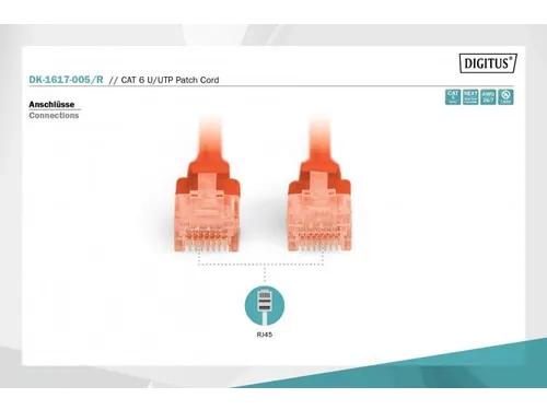 CAT 6 U-UTP patchkabel Cu LSZH AWG 26/7 lengte 0,50m Rood