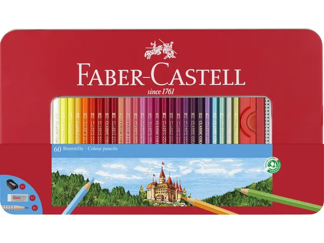 metalen etui 60x kleurpotlood Castle zeskantig met accessoires