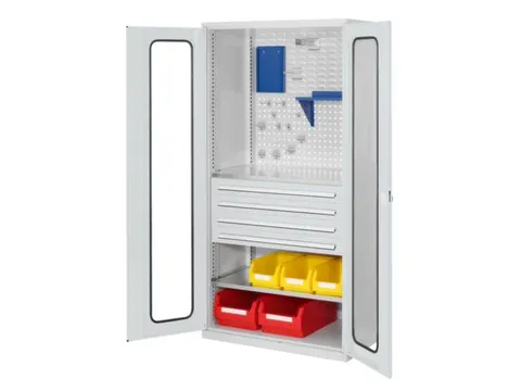 werkplaatskast,HxBxD 1950x1000x600mm,2xStalen bodem,4lade(n),RAL5010