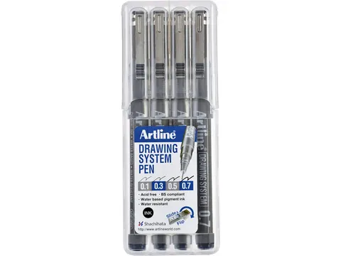 Fineliner Artline technisch etui met 0.1-0.3-0.5-0.7mm zwart