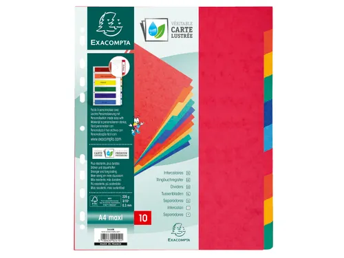 Tabbladen glanskarton 225g 10-delig A4 maxi Assorti