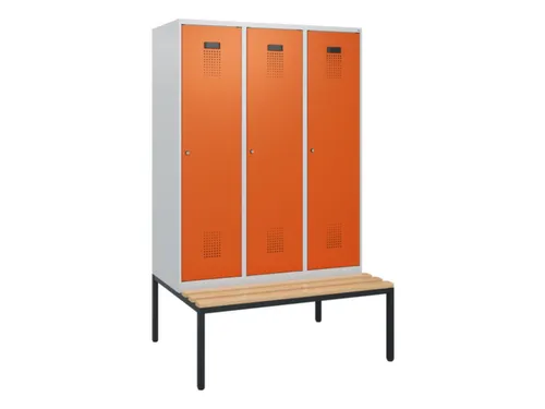locker met bank,HxBxD 1950x1200x815mm,3vak,vak B 400mm,cilinderslot